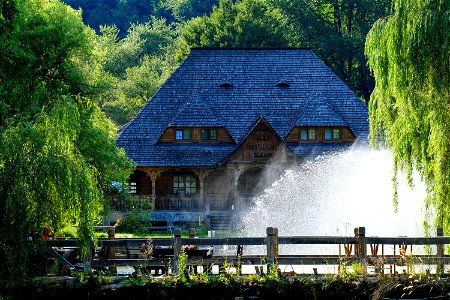 Rustic Restaurant With Blue Roof photo