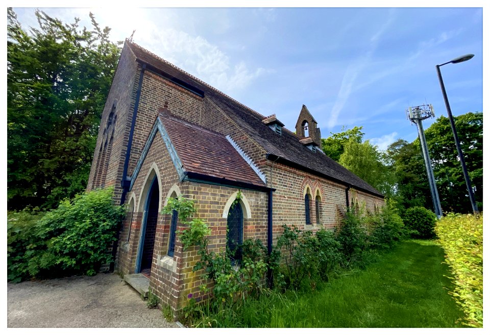 Pembury Hospital chapel, originally workhouse chapel. Built 1863-4, architect Robert Wheeler of Brenchley (fl. 1856-1882). Gothic style.