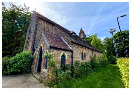 Pembury Hospital chapel, originally workhouse chapel. Built 1863-4, architect Robert Wheeler of Brenchley (fl. 1856-1882). Gothic style.