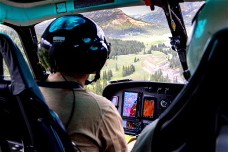 Yellowstone flood event 2022: viewing damage near Trout Lake trailhead from air