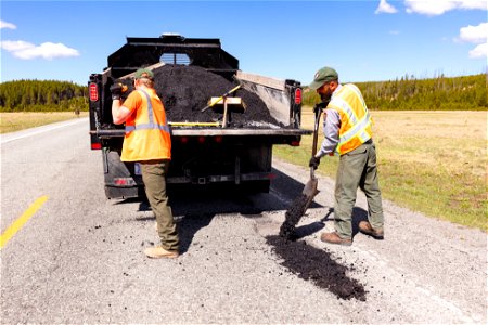 Patching pot holes near Canyon Junction