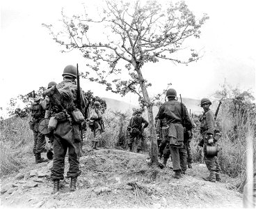 SC 271394 - Scene of I Co., 103rd Inf., 43rd Div., before going up to the final attack at the crest of Mt. Tenuan, Rizal, Luzon, P.I. photo