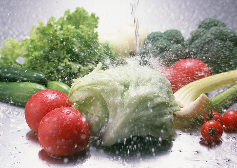 Tomatoes and lettuce in splash water