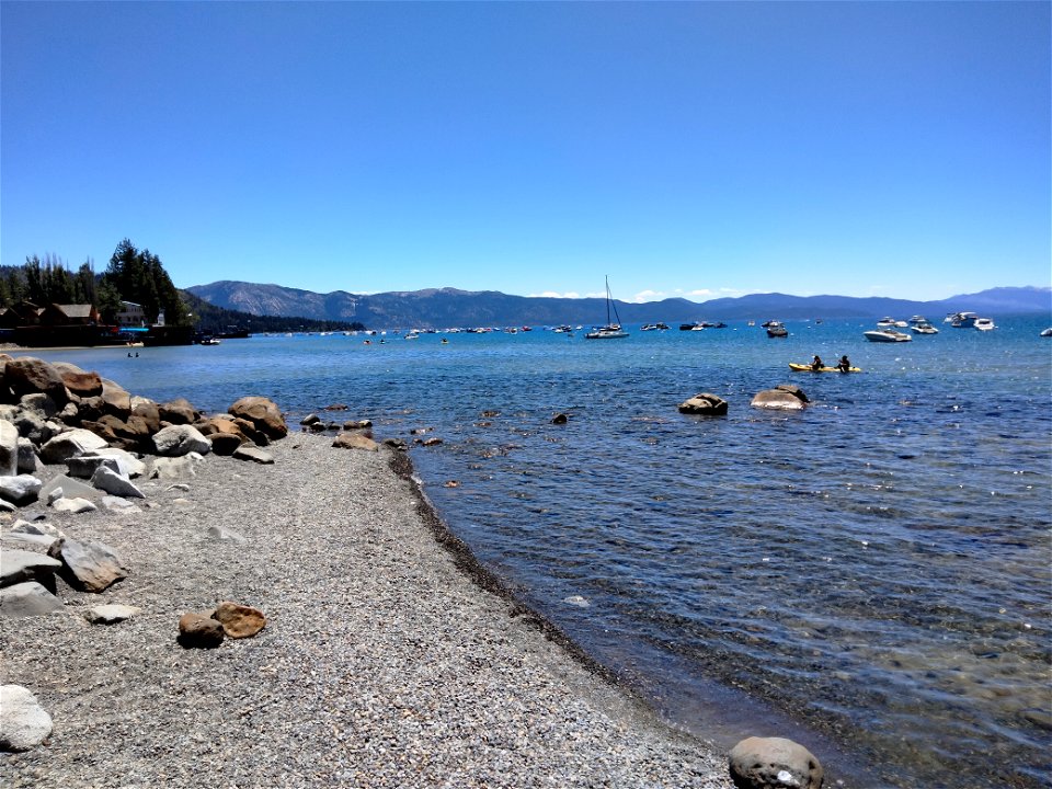 Tahoe boats and kayaker