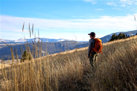 A hiker takes in the views along the Beaver Ponds Loop Trail photo