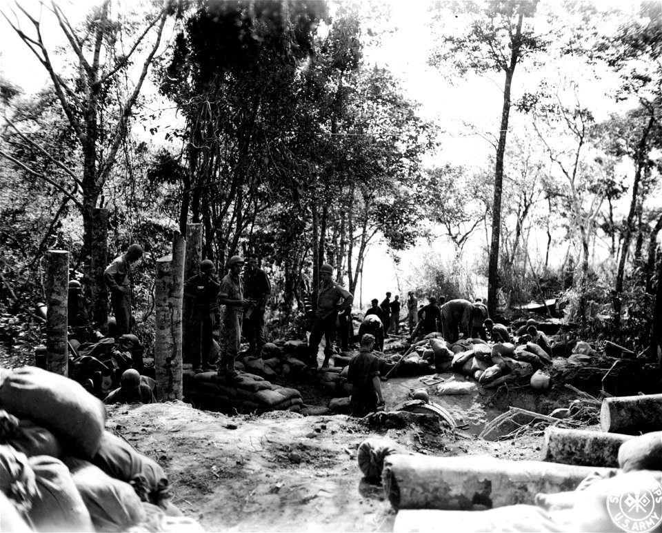 SC 270895 - 90mm Dual-Purpose AA guns were brought up to try and silence some of the Jap artillery.