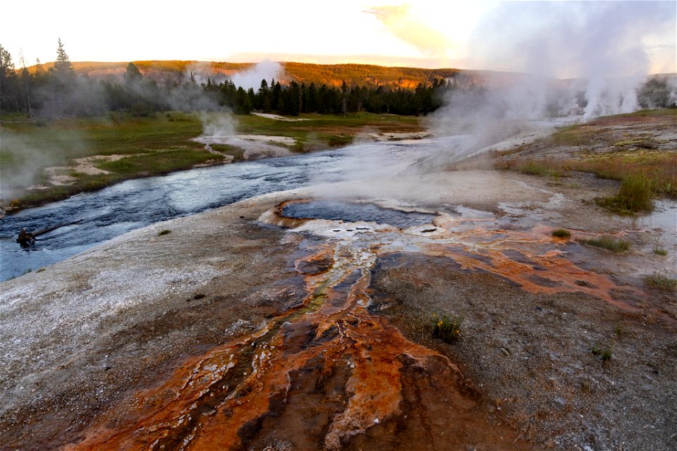 Sunrise over South Scallooped Spring and Firehole River