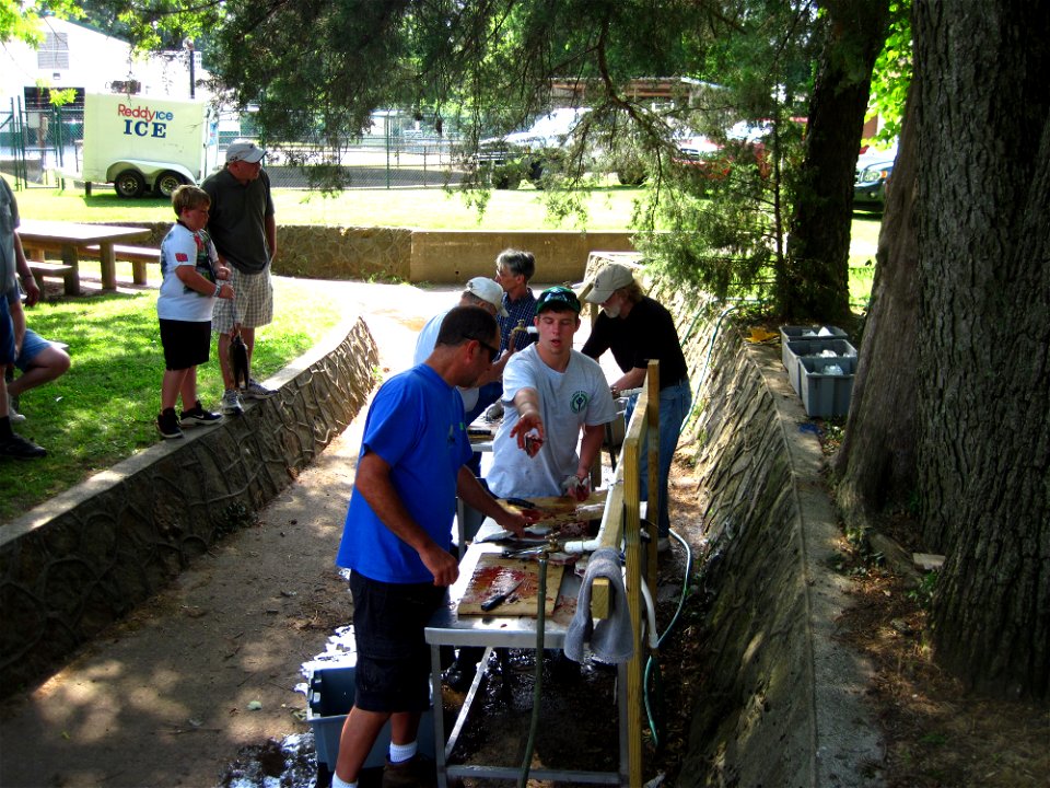 Cleaning fish for the fish fry.