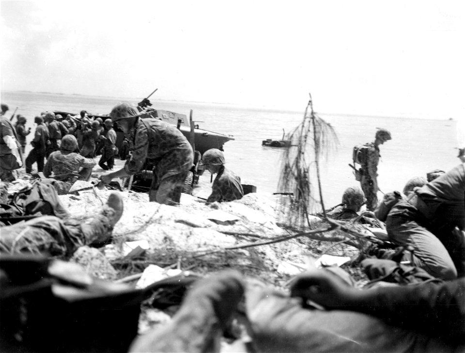 Marines on Red Beach 2. Saipan. 15 June, 1944.