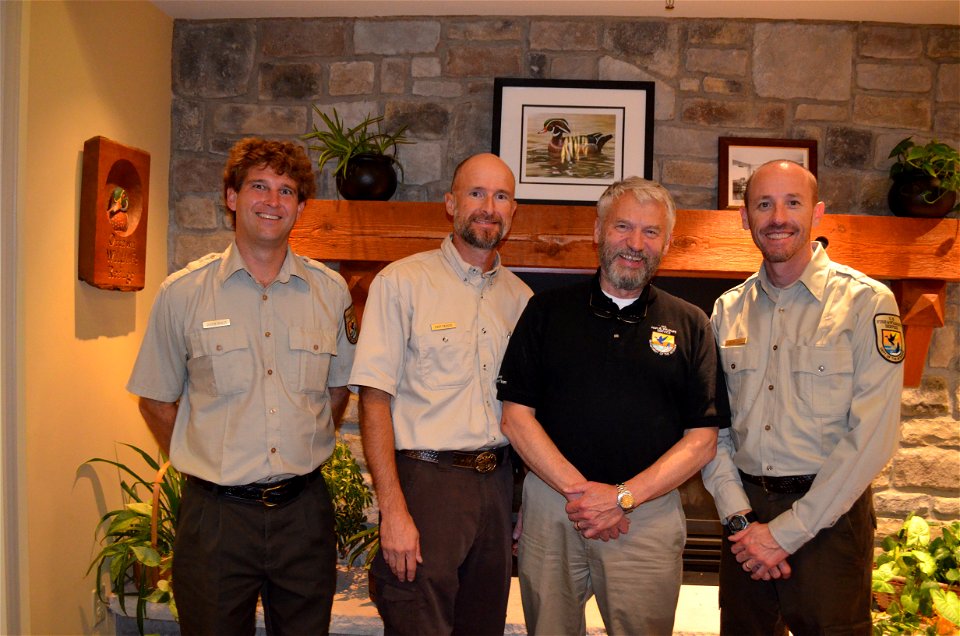 FWS Deputy Director Rowan Gould with Ottawa NWR staff Justin Woldt, Eddy Pausch, and Jason Lewis.