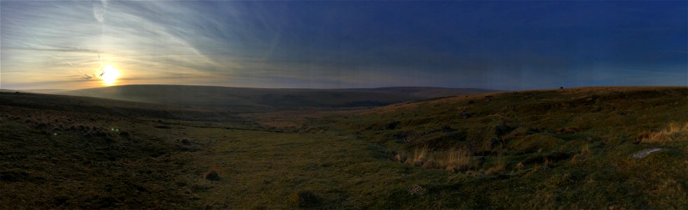 Sunrise, Evil Combe, Dartmoor National Park, Devon, UK. 17th April 2022 (Apple Ipod Panoramic Photo)