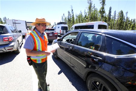 Yellowstone south loop reopens, West Entrance June 22, 2022: prepping visitors for the entrance station photo