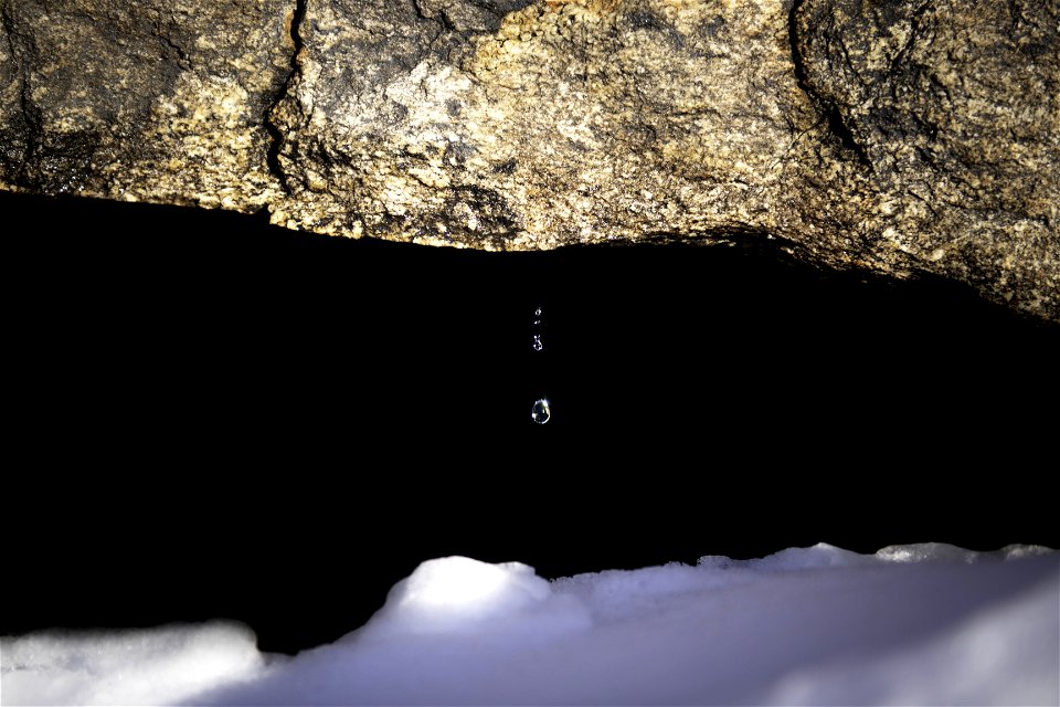 Snow melting and water droplets