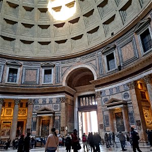 Door and sun eam Pantheon Rome Italy