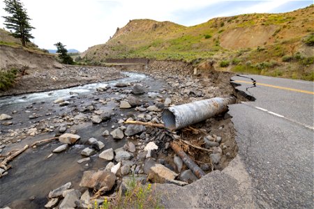Yellowstone flood event 2022: Road washout upriver from Rescue Treek Trailhead August 2, 2022