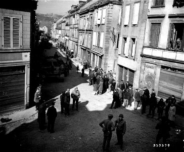 SC 337379 - Sherman M4 tanks in the streets of fortress city of Bitche. photo