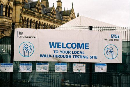 Covid testing site in front of Bradford City Hall