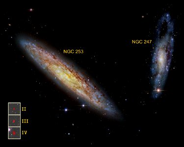 NGC 253/247 + DoII-III-IV relative sizes