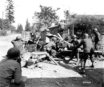 SC 335429 - The anti-tank squad has camouflaged their gun to blend in with the surroundings.