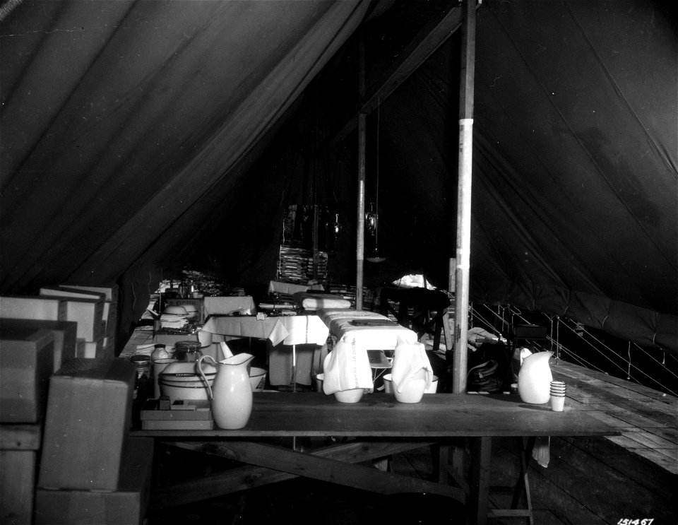 SC 151467 - General view of interior of emergency surgical tent, showing operating tables and miscellaneous equipment. Hawaii.