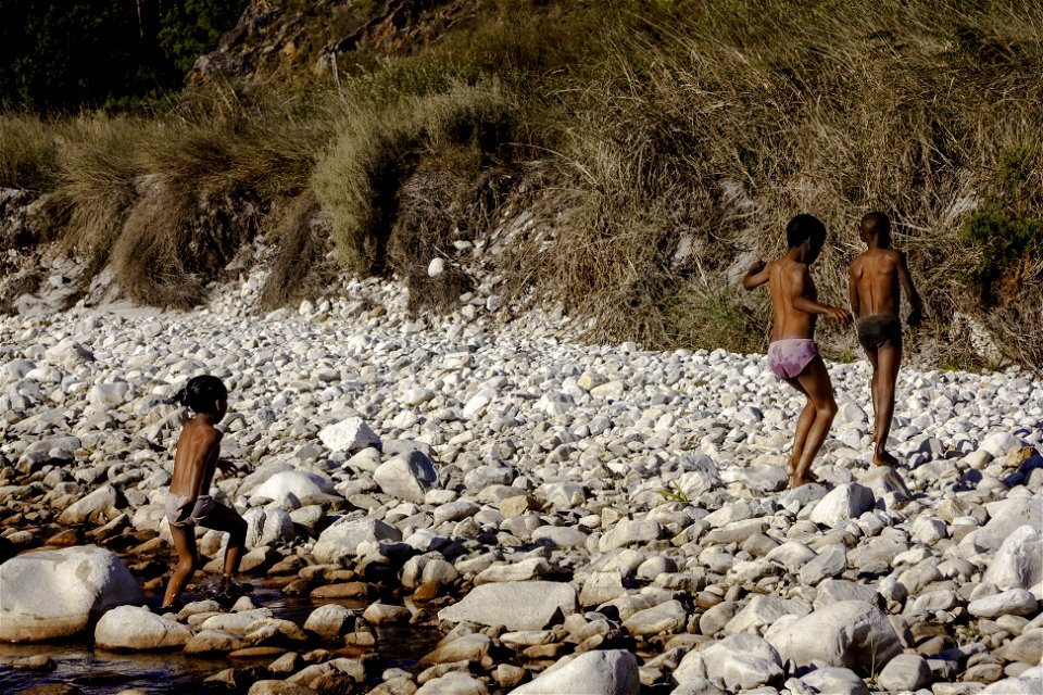 Playing in the riverbed
