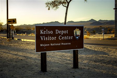 Kelso Depot Visitor Center sign in Mojave National Preserve