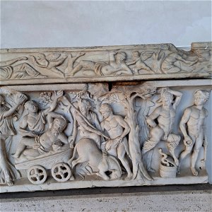 Detail fo Cart Bacchaus Sarcophogus Baths of Diocletian Rome Italy