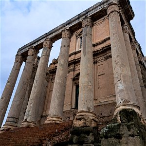 Temple of Antonius and Faustina Looking up Roman Forum Rome Italy photo