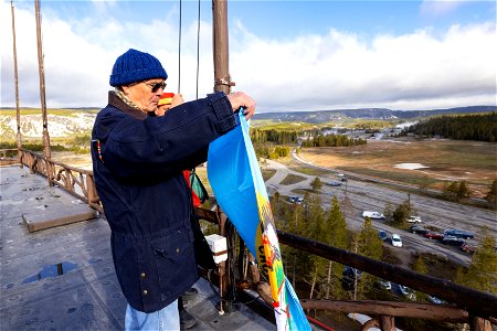 Yellowstone National Park Lodges 150 Years of Inspiration Event: raising the Crow Tribe Flag