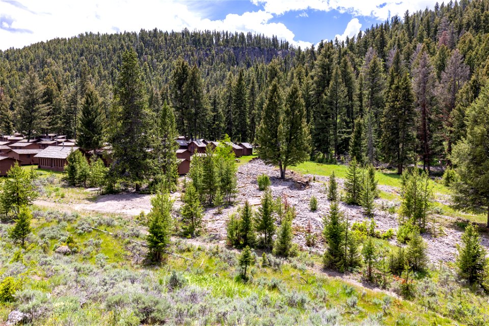 Yellowstone flood event 2022: Roosevelt Lodge Lost Creek flood plain near cabins