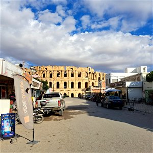 Street with Amphitheatre of El Jem Tunisia