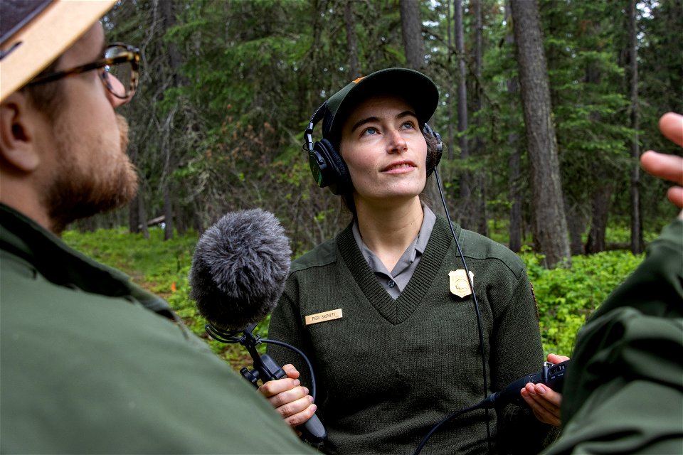 Rangers recording for Glacier's podcast, "Headwaters" photo