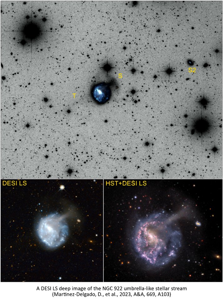 A giant umbrella-like stellar stream around the tidal ring galaxy NGC 922