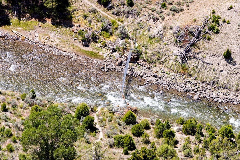 Yellowstone flood event 2022: Lava Creek foot bridge washed away (after)