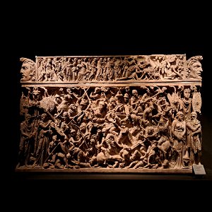 Portanaccio Sarcophagus with heads of Barbaians and a lot of detail Palazzo Massimo Rome Italy