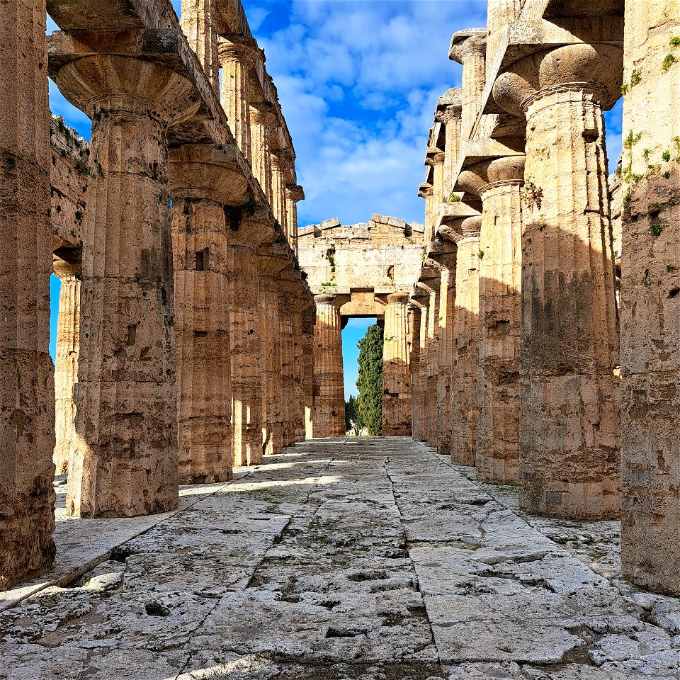 Looking through the middle Temple of Neptune Paestum Itlay