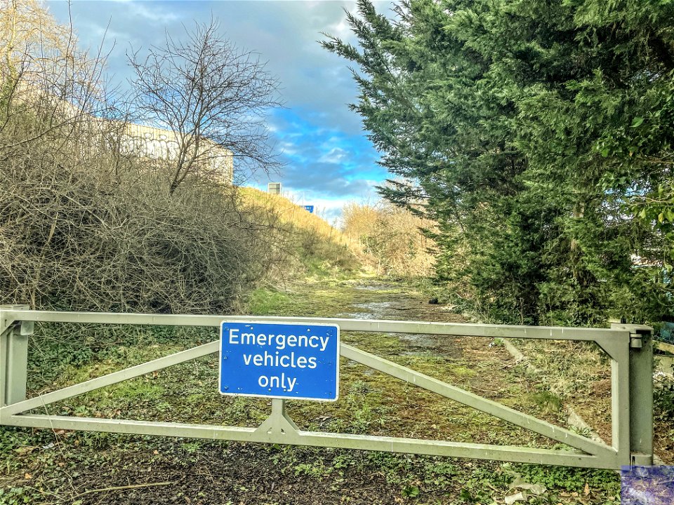 Road to nowhere. When they made the M20 a smart motorway they closed the secret junctions where the M20 meets Hall Road Aylesford. One side is overgrown. The other clear.