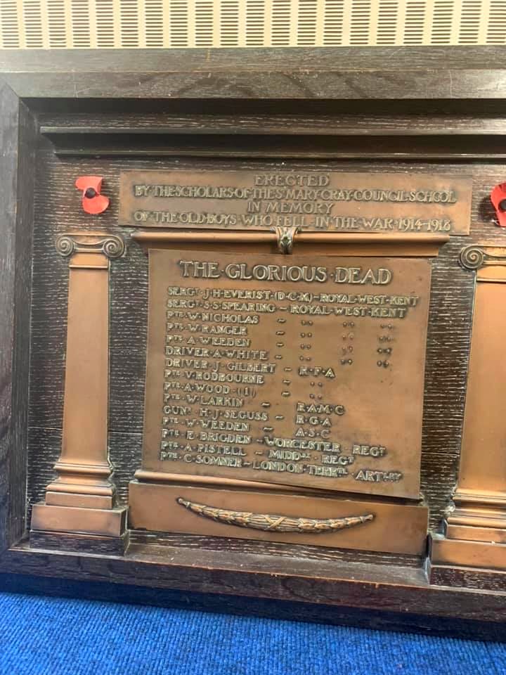 Two War Memorial Plaques from St Mary Cray Primary School. Thought lost but now found.