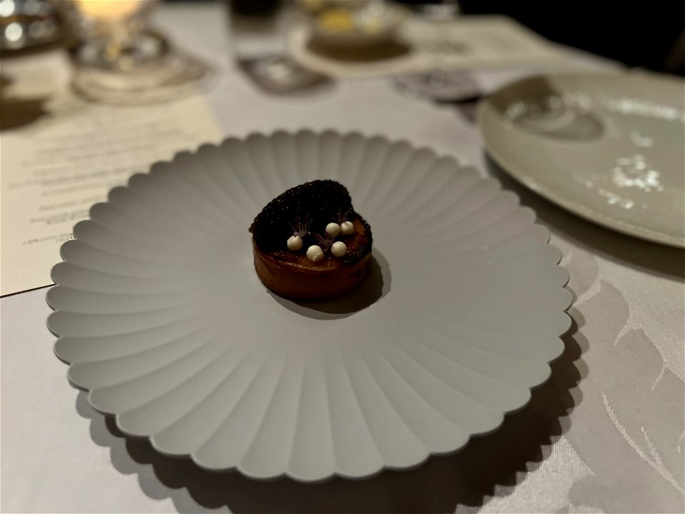 Caviar Supplement: Smoked Corn Creme Brulee, Royal White Sturgeon Caviar, Creme Fraiche, Chive Blossom