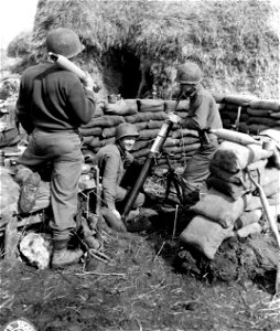 SC 336792 - Pvt. Ray E. Thiel, Long Island, Calif., of 3rd Bn., Mortar Platoon, 504th Parachute Infantry, cleans 81mm mortar.