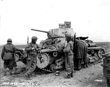 SC 170095 - Italian tank destroyed by Allied gun. Kasserine Pass, Tunisia. 24 February, 1943.