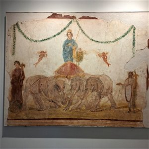 Fresco in museum of Elephant chariot Ruins Pompeii Italy