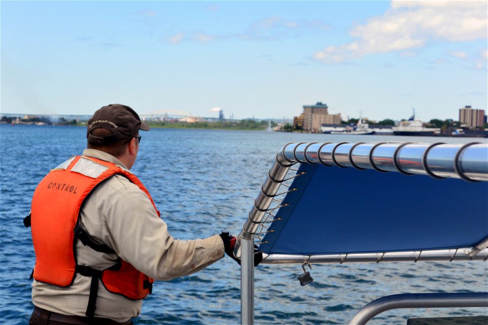 Service Biological Science Technician, Cory Racine, is on the lookout for shallow waters in the St. Mary's