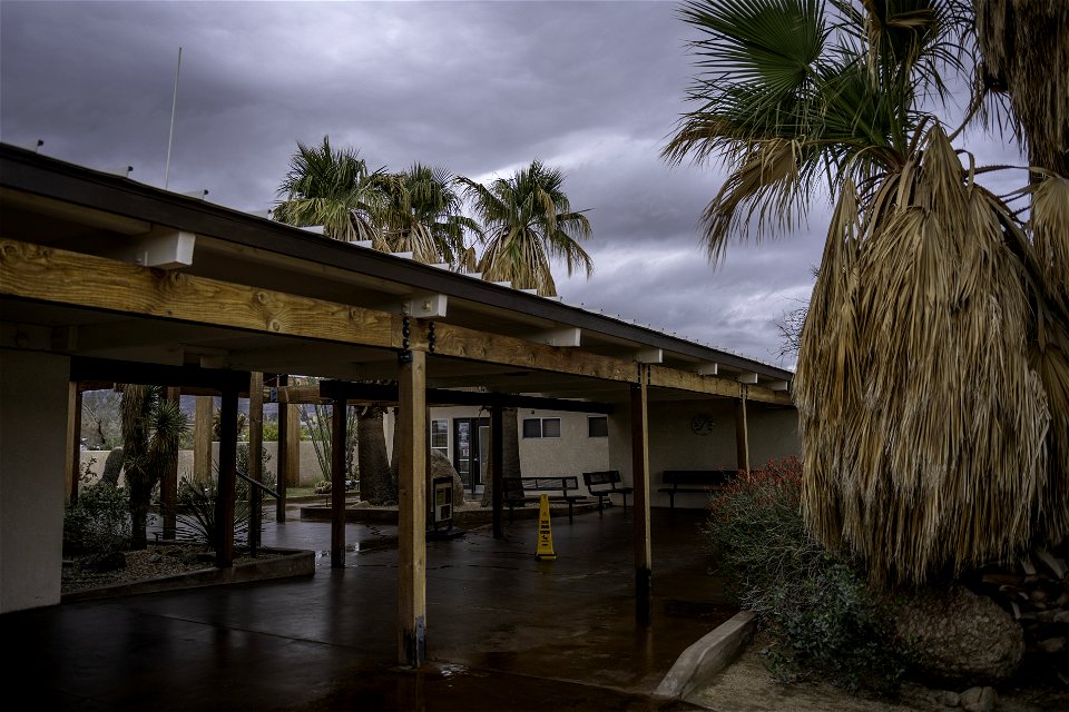 Oasis Visitor Center after a rain storm