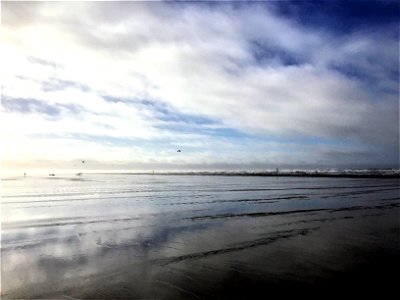 Kite Surfing, Kiteboarding  , Windsurfing , Saunton Sands Beach, Braunton, North Devon, UK  29th January 2022 (Apple Ipod Panoramic Photo)