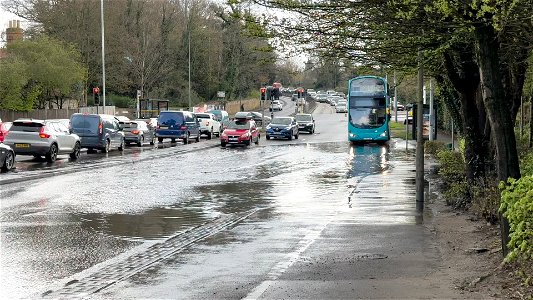 Bus going through large Puddle. A20 London Road by Hall Road. Aylesford photo