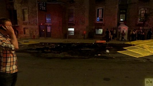 JULY 14 2015 - 226th Anniversary of the French Revolution - Burnt barricades from fires set by Anarchists in 2012 Montreal on Ontario Street photo