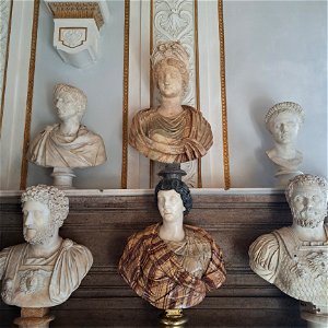 Livia and other colorful female with colored toga Capitoline Museum Rome Italy