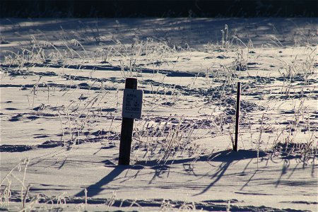 Frosted Boundary Sign on Karl E. Mundt National Wildlife Refuge South Dakota