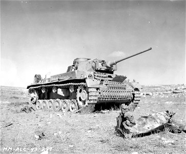 SC 170116 - A German Mark III tank knocked out by 37mm American artillery. 25 February, 1943. photo